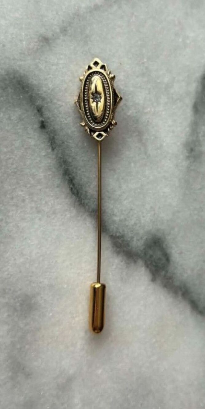 Vintage Avon Kensington Stick Hat Pin Victorian Revival 1970s Gold Tone Signed